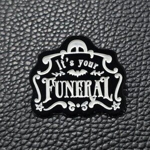 Killstar ✦ Funeral Enamel Pin ✦ Gothic Occult Dark Humor Bat Plaque Graphic OS